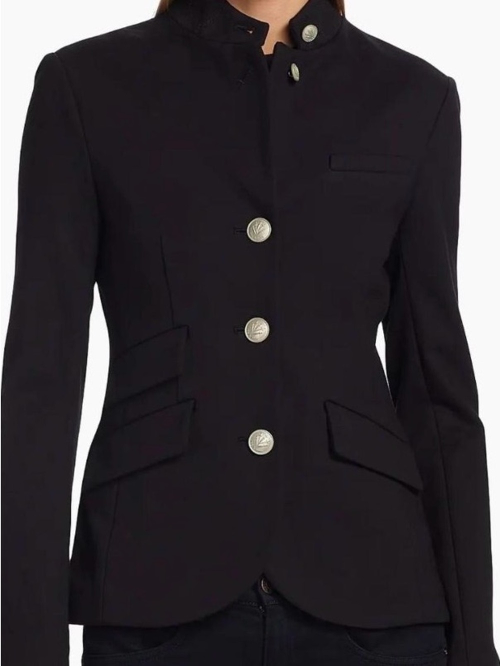 rag & bone Slade Textured Knit Black Blazer with Silver Buttons